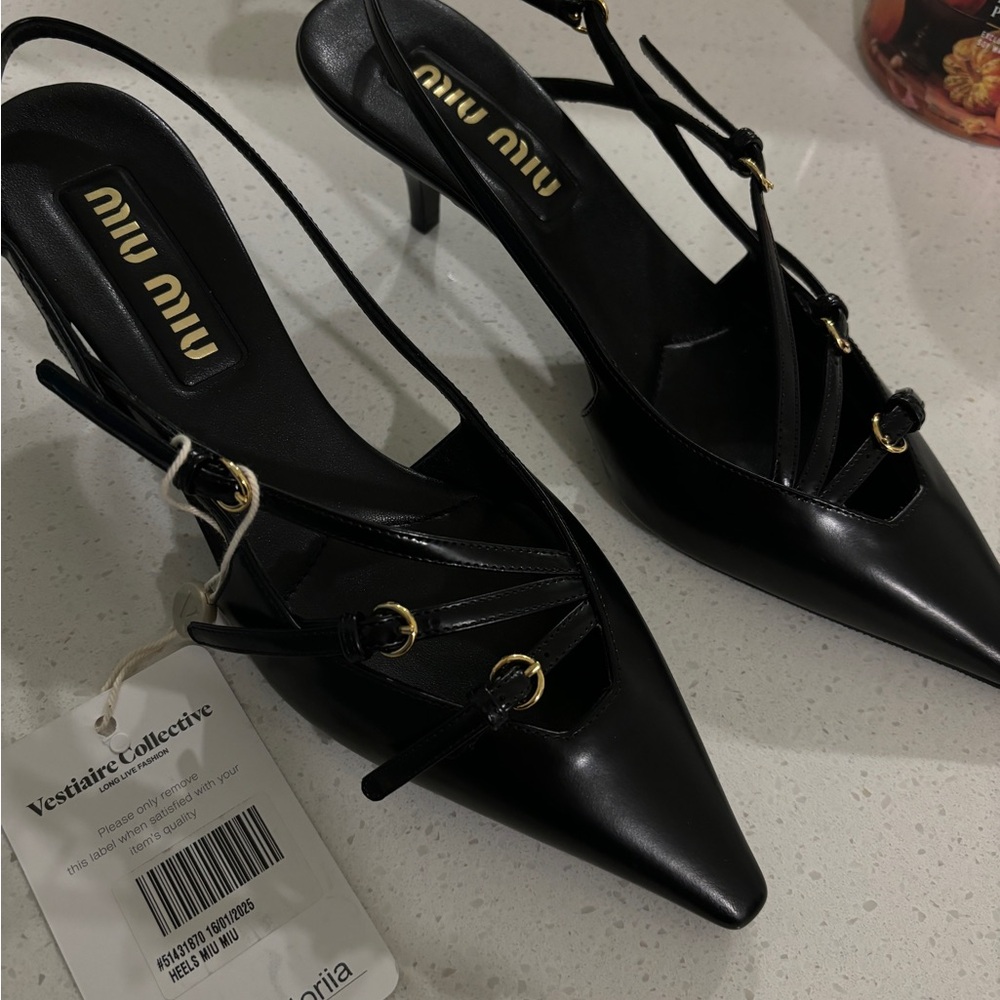 Miu Miu Black Strappy slingback Heels